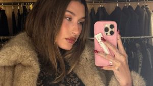 Hailey Bieber Opts For Unexpected Denim With Her Affordable Sheer Lace Top
